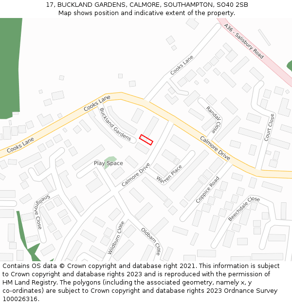 17, BUCKLAND GARDENS, CALMORE, SOUTHAMPTON, SO40 2SB: Location map and indicative extent of plot