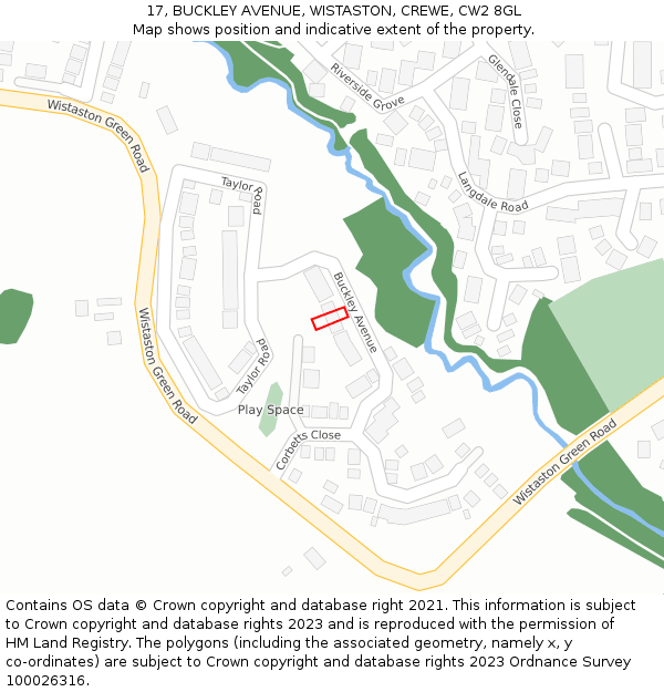 17, BUCKLEY AVENUE, WISTASTON, CREWE, CW2 8GL: Location map and indicative extent of plot