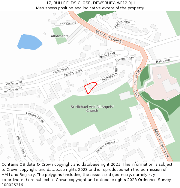17, BULLFIELDS CLOSE, DEWSBURY, WF12 0JH: Location map and indicative extent of plot