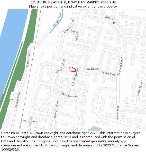 17, BULRUSH AVENUE, DOWNHAM MARKET, PE38 9HE: Location map and indicative extent of plot