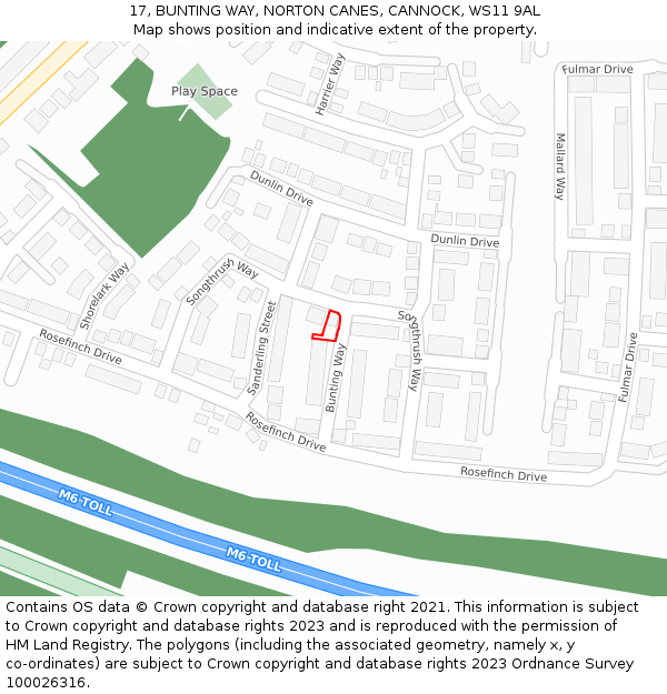 17, BUNTING WAY, NORTON CANES, CANNOCK, WS11 9AL: Location map and indicative extent of plot