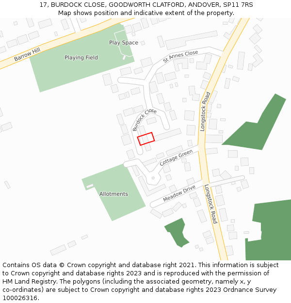 17, BURDOCK CLOSE, GOODWORTH CLATFORD, ANDOVER, SP11 7RS: Location map and indicative extent of plot