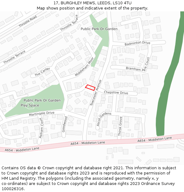 17, BURGHLEY MEWS, LEEDS, LS10 4TU: Location map and indicative extent of plot