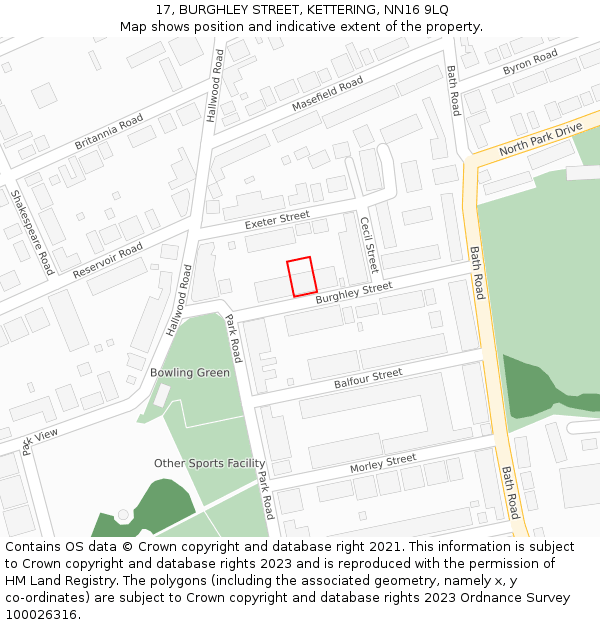 17, BURGHLEY STREET, KETTERING, NN16 9LQ: Location map and indicative extent of plot