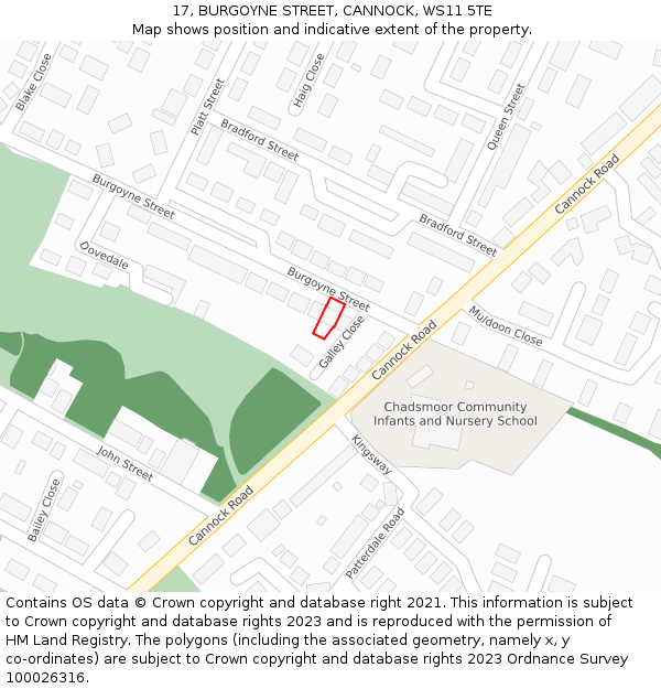 17, BURGOYNE STREET, CANNOCK, WS11 5TE: Location map and indicative extent of plot