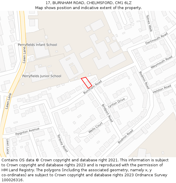 17, BURNHAM ROAD, CHELMSFORD, CM1 6LZ: Location map and indicative extent of plot