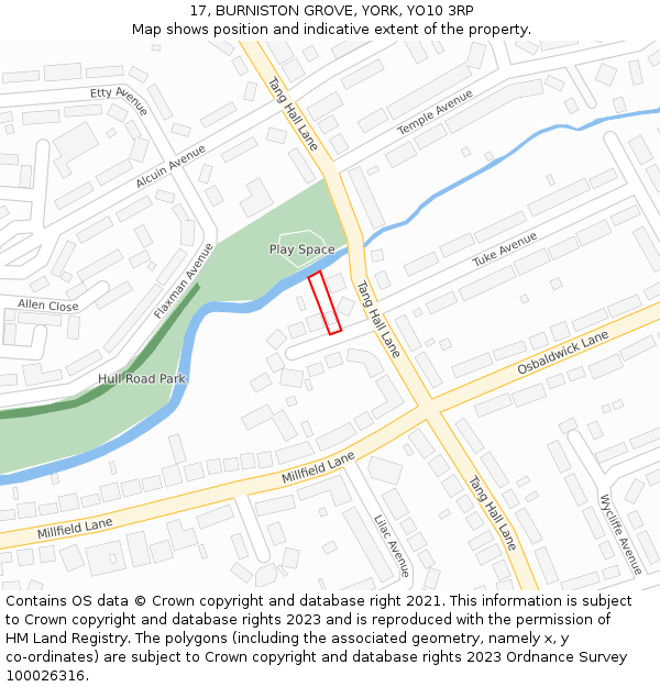 17, BURNISTON GROVE, YORK, YO10 3RP: Location map and indicative extent of plot