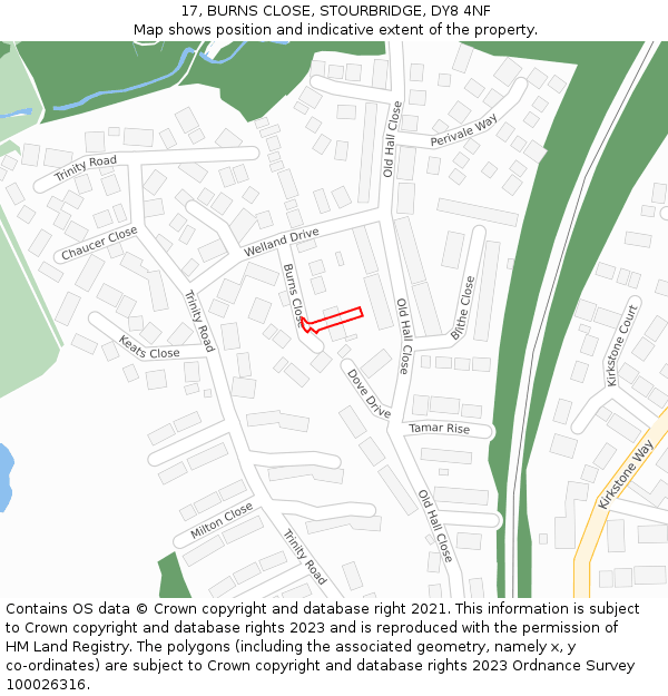 17, BURNS CLOSE, STOURBRIDGE, DY8 4NF: Location map and indicative extent of plot