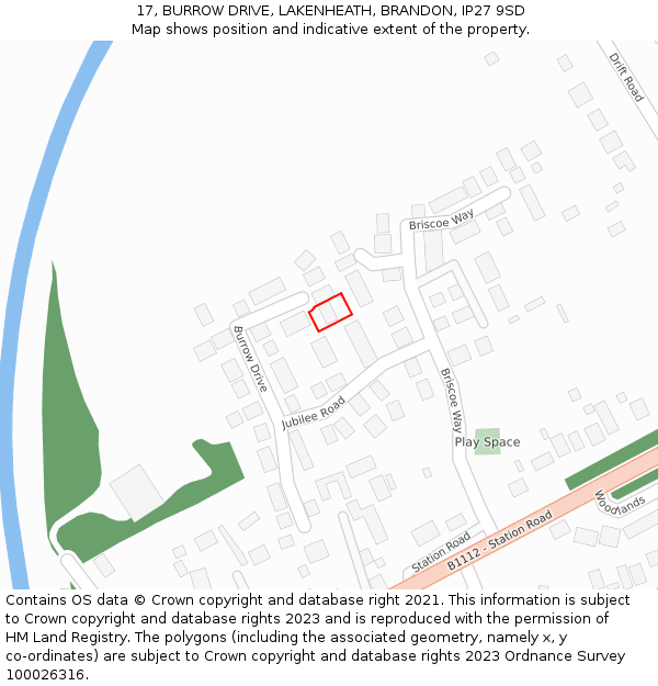 17, BURROW DRIVE, LAKENHEATH, BRANDON, IP27 9SD: Location map and indicative extent of plot