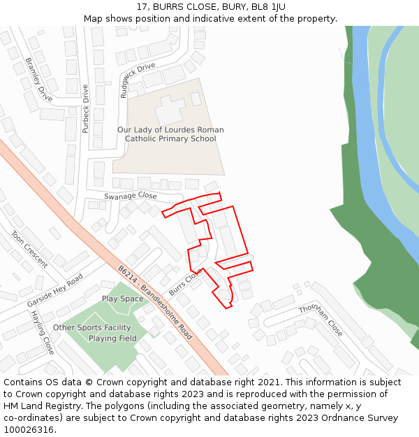 17, BURRS CLOSE, BURY, BL8 1JU: Location map and indicative extent of plot