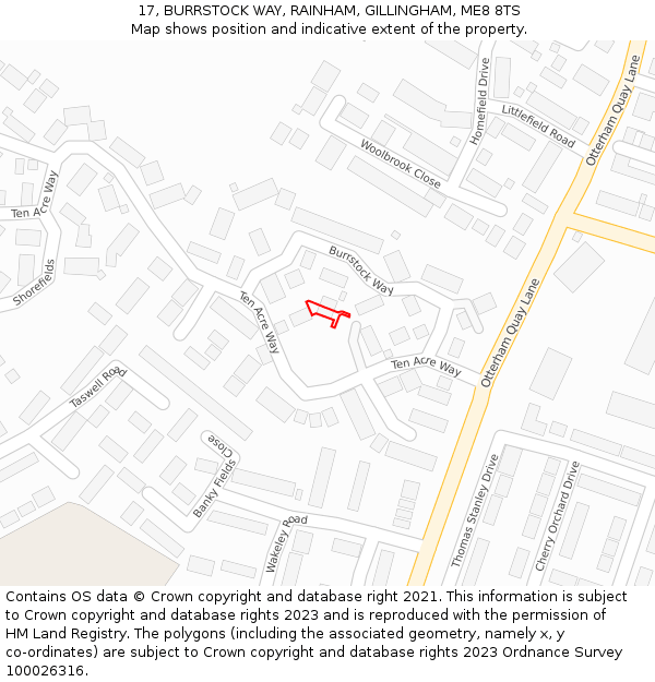 17, BURRSTOCK WAY, RAINHAM, GILLINGHAM, ME8 8TS: Location map and indicative extent of plot