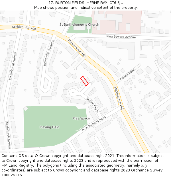 17, BURTON FIELDS, HERNE BAY, CT6 6JU: Location map and indicative extent of plot