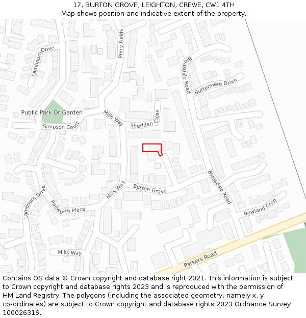 17, BURTON GROVE, LEIGHTON, CREWE, CW1 4TH: Location map and indicative extent of plot