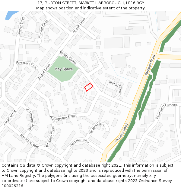 17, BURTON STREET, MARKET HARBOROUGH, LE16 9GY: Location map and indicative extent of plot