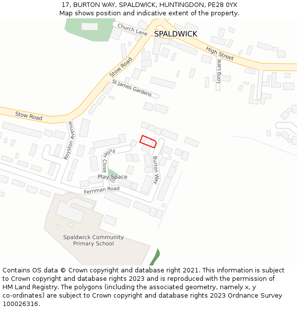 17, BURTON WAY, SPALDWICK, HUNTINGDON, PE28 0YX: Location map and indicative extent of plot