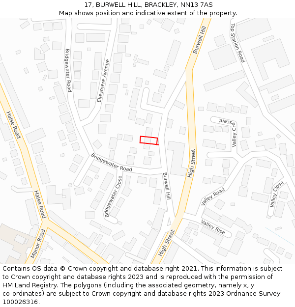 17, BURWELL HILL, BRACKLEY, NN13 7AS: Location map and indicative extent of plot