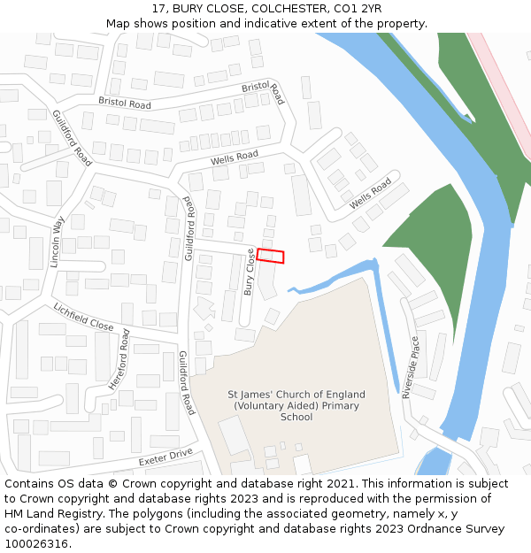 17, BURY CLOSE, COLCHESTER, CO1 2YR: Location map and indicative extent of plot