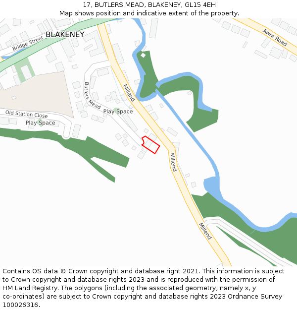 17, BUTLERS MEAD, BLAKENEY, GL15 4EH: Location map and indicative extent of plot