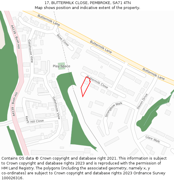 17, BUTTERMILK CLOSE, PEMBROKE, SA71 4TN: Location map and indicative extent of plot