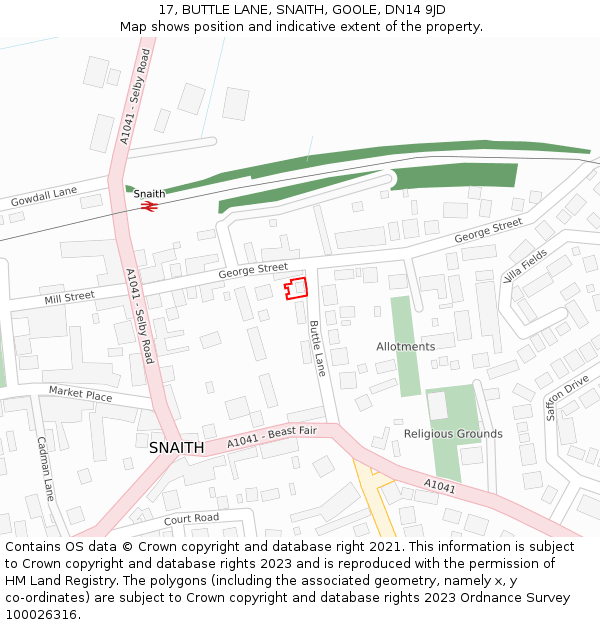 17, BUTTLE LANE, SNAITH, GOOLE, DN14 9JD: Location map and indicative extent of plot