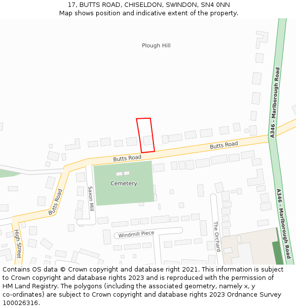 17, BUTTS ROAD, CHISELDON, SWINDON, SN4 0NN: Location map and indicative extent of plot