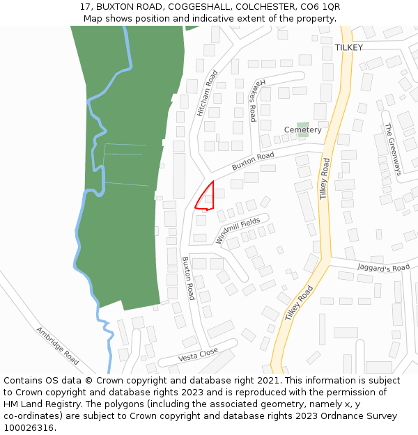 17, BUXTON ROAD, COGGESHALL, COLCHESTER, CO6 1QR: Location map and indicative extent of plot