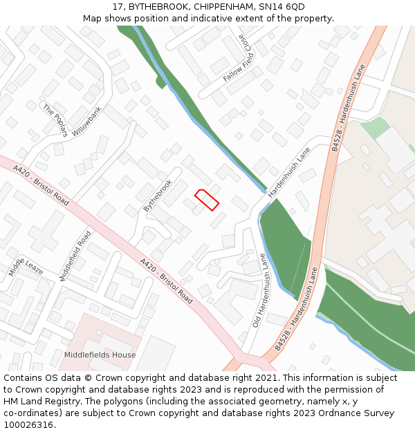 17, BYTHEBROOK, CHIPPENHAM, SN14 6QD: Location map and indicative extent of plot