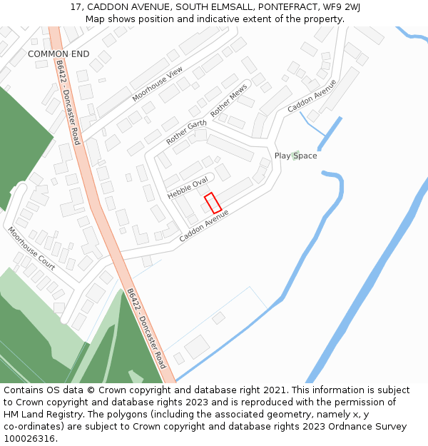 17, CADDON AVENUE, SOUTH ELMSALL, PONTEFRACT, WF9 2WJ: Location map and indicative extent of plot
