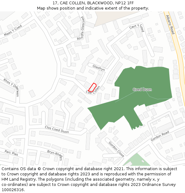 17, CAE COLLEN, BLACKWOOD, NP12 1FF: Location map and indicative extent of plot