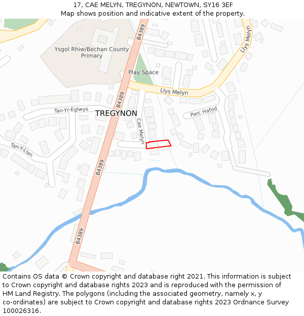 17, CAE MELYN, TREGYNON, NEWTOWN, SY16 3EF: Location map and indicative extent of plot