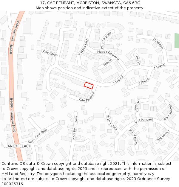 17, CAE PENPANT, MORRISTON, SWANSEA, SA6 6BG: Location map and indicative extent of plot