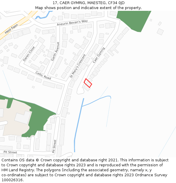 17, CAER GYMRIG, MAESTEG, CF34 0JD: Location map and indicative extent of plot