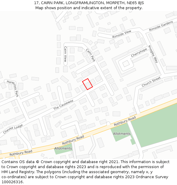 17, CAIRN PARK, LONGFRAMLINGTON, MORPETH, NE65 8JS: Location map and indicative extent of plot