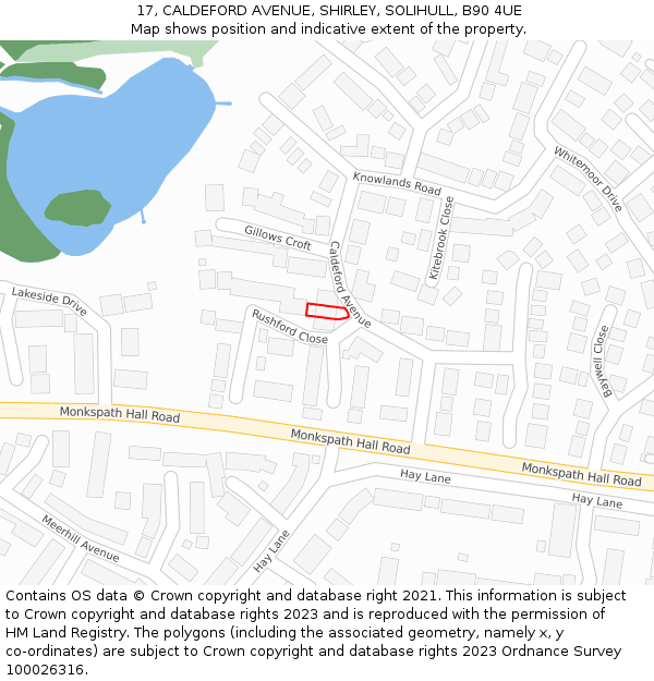 17, CALDEFORD AVENUE, SHIRLEY, SOLIHULL, B90 4UE: Location map and indicative extent of plot