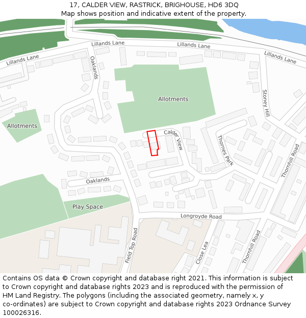 17, CALDER VIEW, RASTRICK, BRIGHOUSE, HD6 3DQ: Location map and indicative extent of plot