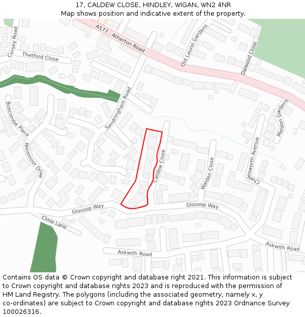 17, CALDEW CLOSE, HINDLEY, WIGAN, WN2 4NR: Location map and indicative extent of plot