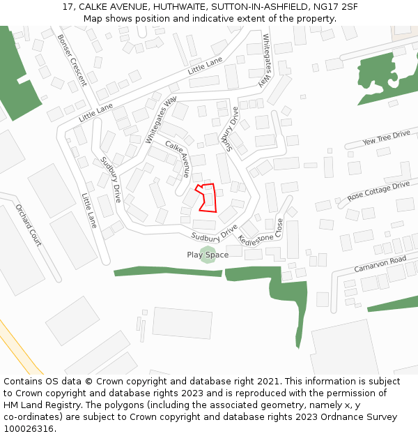 17, CALKE AVENUE, HUTHWAITE, SUTTON-IN-ASHFIELD, NG17 2SF: Location map and indicative extent of plot