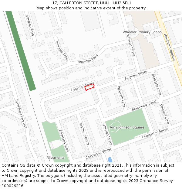 17, CALLERTON STREET, HULL, HU3 5BH: Location map and indicative extent of plot