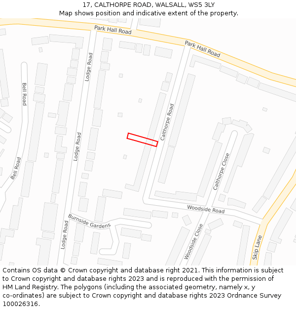 17, CALTHORPE ROAD, WALSALL, WS5 3LY: Location map and indicative extent of plot