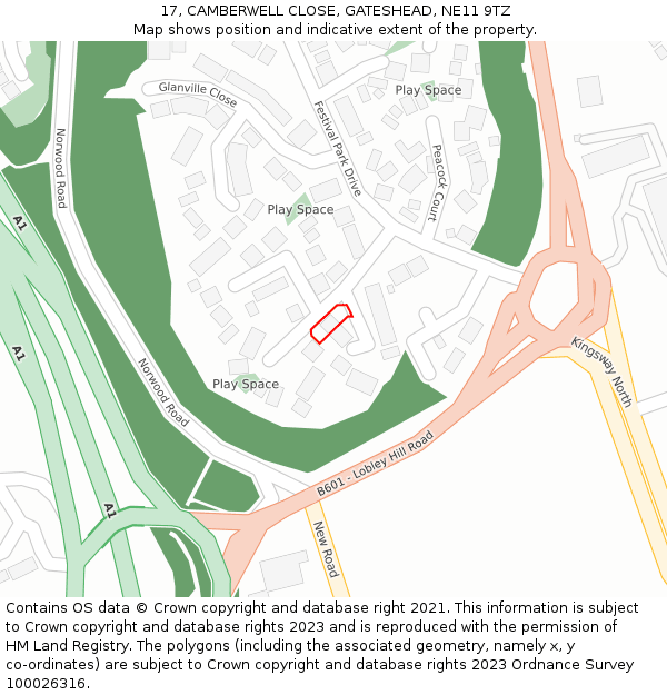 17, CAMBERWELL CLOSE, GATESHEAD, NE11 9TZ: Location map and indicative extent of plot