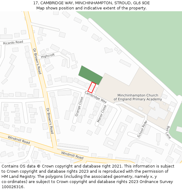 17, CAMBRIDGE WAY, MINCHINHAMPTON, STROUD, GL6 9DE: Location map and indicative extent of plot