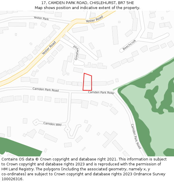 17, CAMDEN PARK ROAD, CHISLEHURST, BR7 5HE: Location map and indicative extent of plot