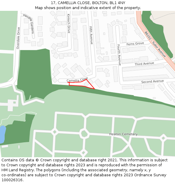 17, CAMELLIA CLOSE, BOLTON, BL1 4NY: Location map and indicative extent of plot