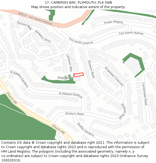 17, CAMERON WAY, PLYMOUTH, PL6 5WB: Location map and indicative extent of plot