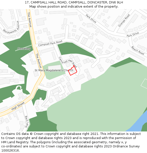 17, CAMPSALL HALL ROAD, CAMPSALL, DONCASTER, DN6 9LH: Location map and indicative extent of plot