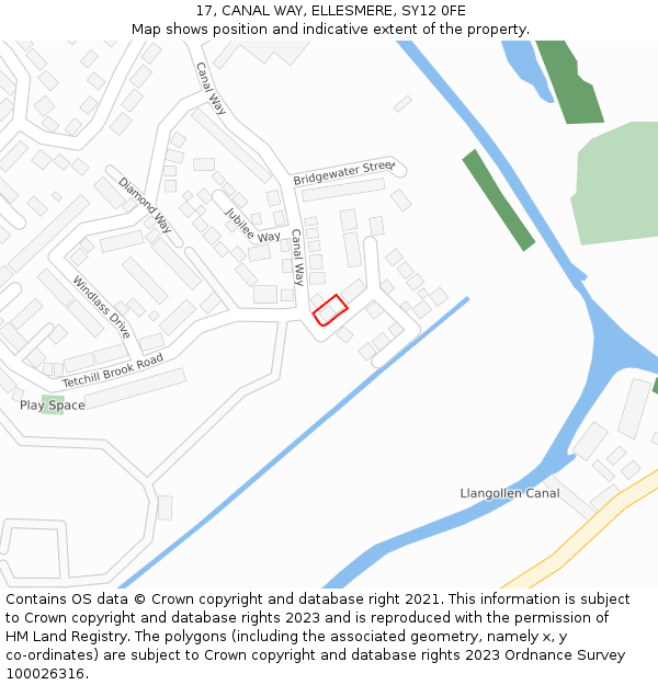 17, CANAL WAY, ELLESMERE, SY12 0FE: Location map and indicative extent of plot