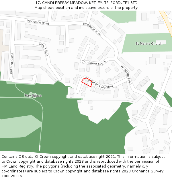 17, CANDLEBERRY MEADOW, KETLEY, TELFORD, TF1 5TD: Location map and indicative extent of plot