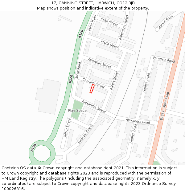 17, CANNING STREET, HARWICH, CO12 3JB: Location map and indicative extent of plot