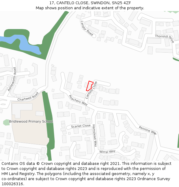 17, CANTELO CLOSE, SWINDON, SN25 4ZF: Location map and indicative extent of plot
