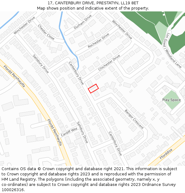 17, CANTERBURY DRIVE, PRESTATYN, LL19 8ET: Location map and indicative extent of plot